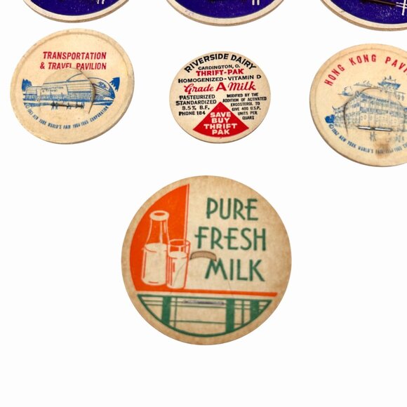 LOT OF 10 VINTAGE MILK CAPS AND INSERTS 1962/63 WORLD'S FAIR NYC RIVERSIDE DAIRY - Picture 5 of 6